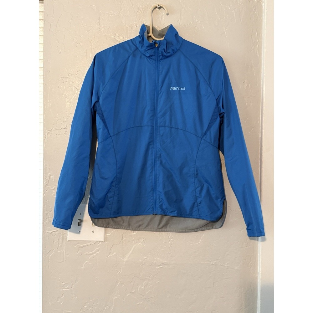Marmot Women Jacket Small  Blue Windbreaker Hooded Full Zip Pockets Logo